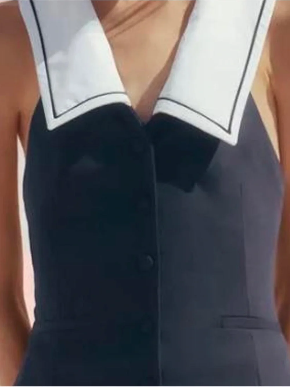 Zara Black Halter Sailor Collar Top with White Collar Trim
